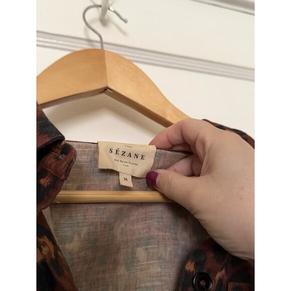 Sezane Will Linen Mini Dress Brown Leopard Print Sz Fr 36 US 4 XS Small - Picture 3 of 8